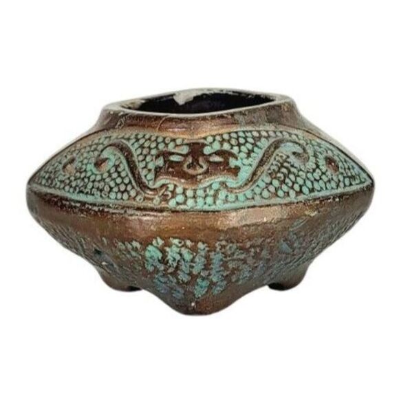 Antique Ornate Hand Crafted Temple Copper Finish Incense Burner Pottery Japan - Picture 4 of 13